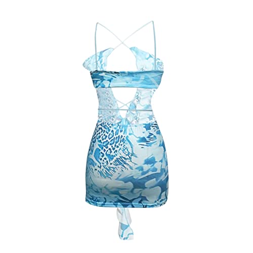 Sawden Women Going Out Mini Dress Deep V Neck Ruffle Hem Slim Fit Bodycon Dresses Blue S #TOP3