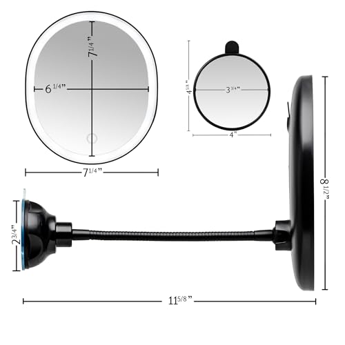 Image of OVENTE 9'' Rechargeable Lighted Wall Mount Bathroom Mirror, Black MOW22B