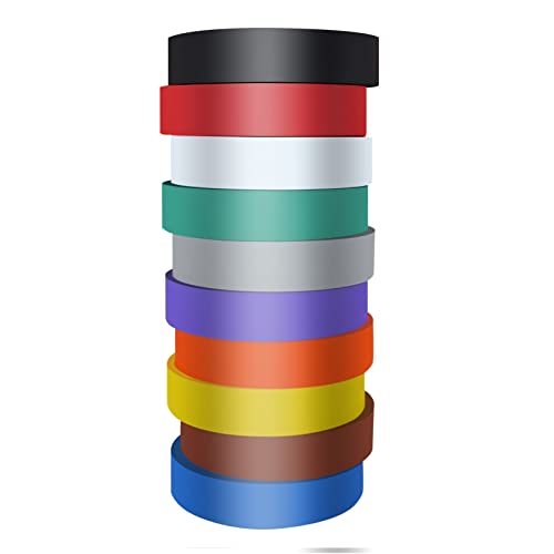 Image of Xrkuu 10 Rolls Multi-Colour Insulation, 17MM x 20M PVC Electrical Tape, Multipack Flame Retardant High Temperature Resistance Adhesive Gaffer Tape Perfect for Electric Wiring Projects