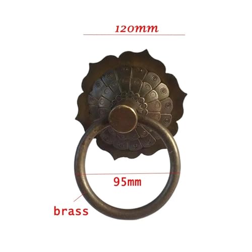 Aldaba de puerta de latón antiguo con anilla de bronce para perillas de madera 5