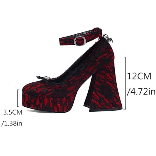 Image of KOKOMOMO Womens Lace Flower Heels Goth Platform Shoes Chunky High Heel Mary Janes Gothic Shoe