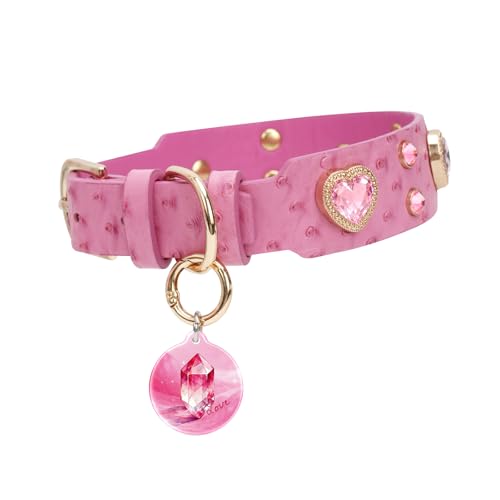 Collier personnalisé pour chien en cuir rose L réglable avec plaque QR ID