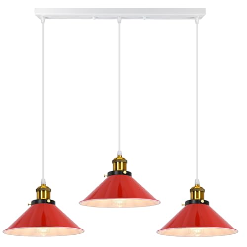 PETITES ECREVISSES Suspension Lustre Industrielle 3 Lampes Luminaire Plafonnier Vintage Lustre Abat-Jour Ø22 cm en Métal de douille E27 Lampe Rétro pour...