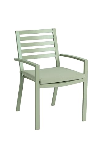 METRO Professional Gartenstuhl mit Armlehne und Kissen, Aluminium, 57 x 61 x 85 cm, 150 kg Tragkraft, Olivgrün