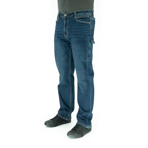 Iron & Haft Men's Journeyman Relaxed/Straight Fit Work Jeans, 12 Pocket Stretch Denim Tactical Jeans, Vintage/Medium Wash2