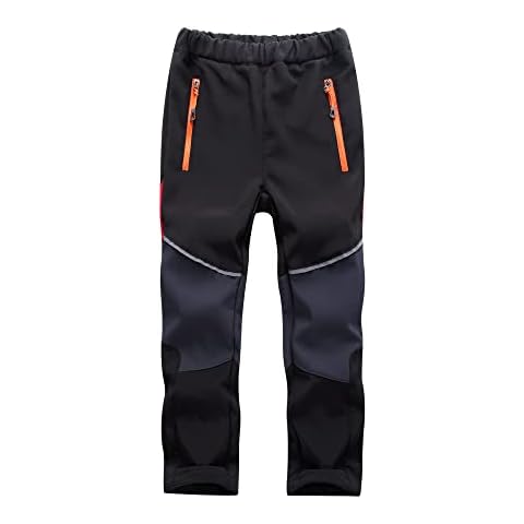 YIHDOJ Regenhose Kinder,Gefüttert Skihose Thermohose Wasserdicht Winter Schneehose Jungen Mädchen Jungen Mädchen Wanderhose Outdoorhose Schwarz 1+Grau 1 170 Cover