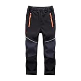 YIHDOJ Softshellhose Kinder,Skihose Warm Gefüttert Thermohose Winter Wasserdicht Winddicht Schneehose Jungen Wanderhose Outdoorhose Thermohose Wasserdicht Winter Schneehose Schwarz 1+Grau 1 170