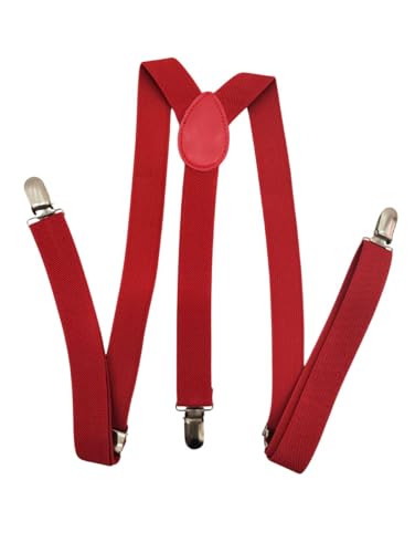 Image of BookMyCostume Red Suspenders for Kids & Adults|Adjustable Elastic Y-Back Belt for Fancy Dress Costumes,Theme Parties, Dance Costume,School Functions & Stage Shows|Unisex Clip-on Suspenders Accessory