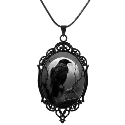Gothic Necklace for Men Women,Raven Cross Glass Necklaces Bat Pendant Necklace Vintage Gothic Rope Chain Crow Bat Choker Victorian Cemetery Guest Necklaces Halloween Christmas Birthday Jewelry