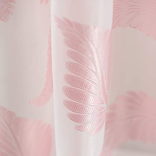 image for KEQIAOSUOCAI Pink Leaf Jacquard Sheer Scarf Curtains for Baby Girls Ro