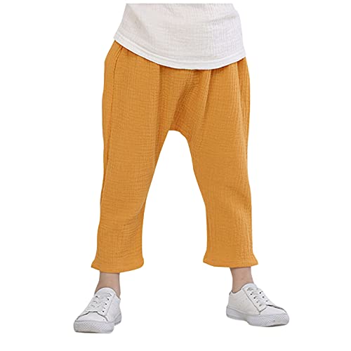 Baby Boys Cotton Pants Elastic Waist Pleated Solid Color Stretchy Harem Casual Loose Pants Baggy Soft Comfy Trousers