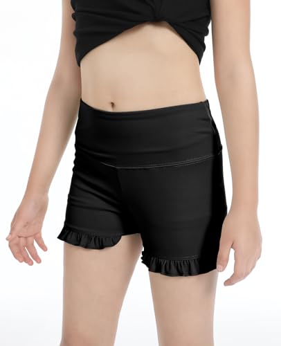 Girls Athletic Ruffle Shorts Stretch Spandex Shorts High Waisted Yoga Dance Gymnastics Shorts for Kids Age 5-143