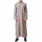 QYUU Men's Saudi Arabic Thobe Jubba Dishdasha Long Sleeve Robe Ramadan Muslim Dress Middle East Islamic Clothing (328# Khaki, XX-Large)