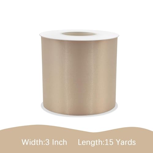 Image of Tan Satin Ribbon 3 inch X 15 Yards Polyester Ribbon for Gift Wrapping Very Suitable for Weddings Party Hair Bow Invitation Decorations and More