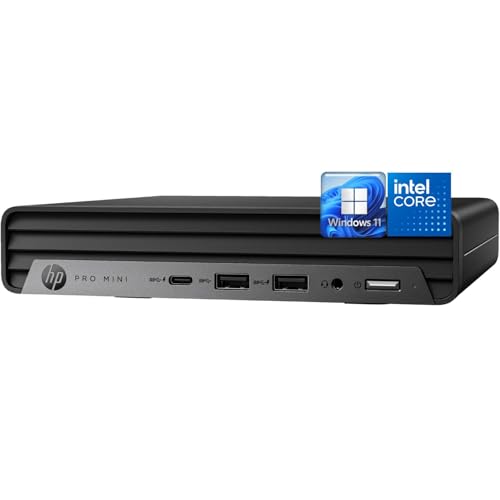 HP Pro Mini 400 G9 Business Mini PC Desktop Computer, 8GB DDR5 RAM, 256GB PCIe SSD, Intel CPU, Dual 4K Display Support, USB-C, WiFi 6, Bluetooth 5.2, Windows 11 Pro, Keyboard and Mouse.