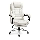 RMF Silla de Oficina Ergonómica Profesional Reclinable, Silla de Escritorio Cómoda y Relajante con Reposapiés - Sillón Relax con Ruedas Giratorias y Altura Ajustable Blanco