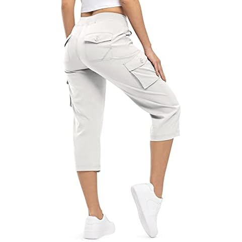 TBMPOY Damen Cargo Capris Wandern Leichte Hose Schnell Trocknend Freizeit Outdoor Reise Loose Cropped Baumwolle 6 Taschen Cover
