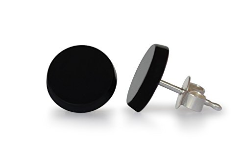Preisvergleich Produktbild Onyx Ohrstecker, natürlich, flache Runde, 12mm, 925 Silber