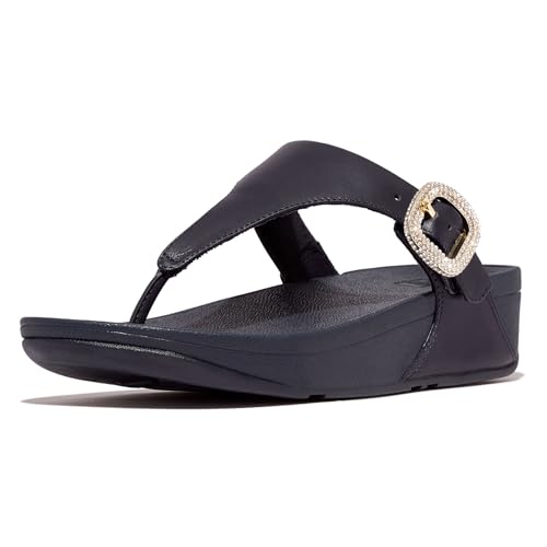 Image of FitFlop Womens LULU Crystal Buckle Toe-Post Sandals with Microwobbleboard Technology, Microfiber Toe Post, Slip Resistant Rubber Outsole, Cushioned Arch Support for All Day Comfort