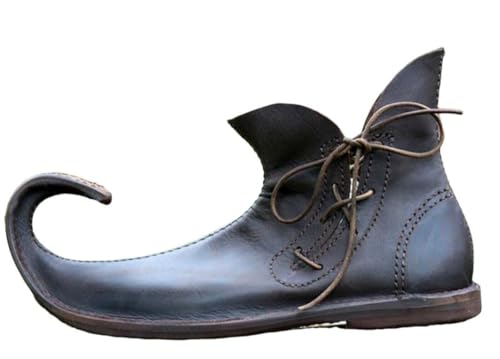 Medieval Poulaine Leather Ankle Shoes – Handmade Roman Costume Footwear for Men – LARP, Renaissance, and Reenactment Boots3