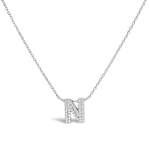 10K White Gold Diamond Accent "N" Initial Bubble Pendant Necklace