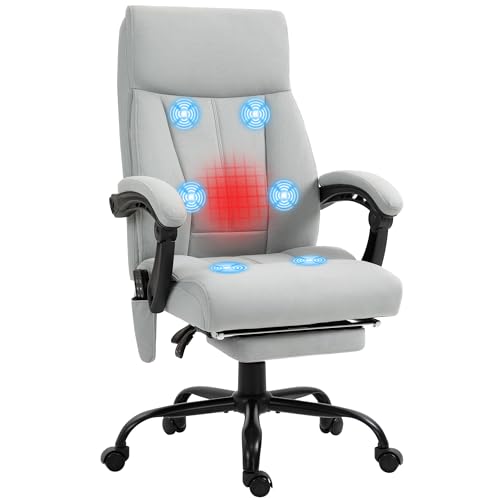Vinsetto Bürostuhl mit Massagefunktion Ergonomischer Chefsessel mit Heizfunktion, Liegefunktion, Fußstütze