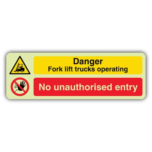 Panneau phosphorescent Danger Fork Lift Trucks Operating sans entrée 450x150mm