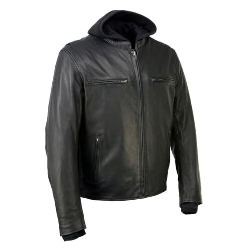 Image of Milwaukee Leather Men's Premium Leather Motorcycle Riders Vented Jacket with Removable Hoody Liner