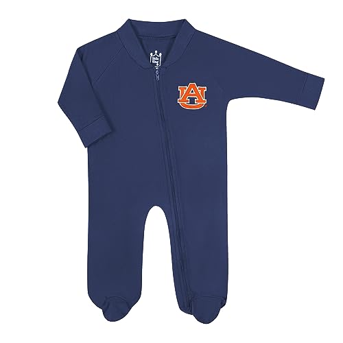 Image of Little King NCAA Long Sleeve Full Zip Footed Romper-Auburn-Navy-0-3 Months