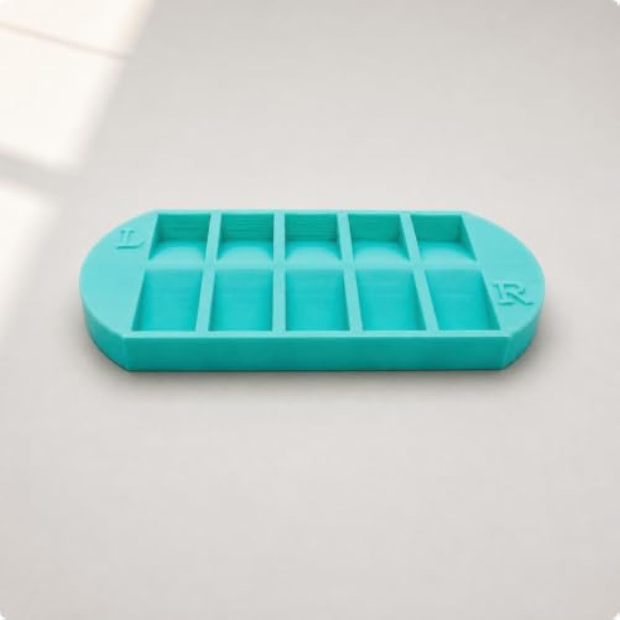 10-Compartment Nail Display Tray with Mint Green Markings