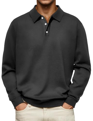Opomelo Men's Casual Polo Shirts Long Sleeve Basic Thermal