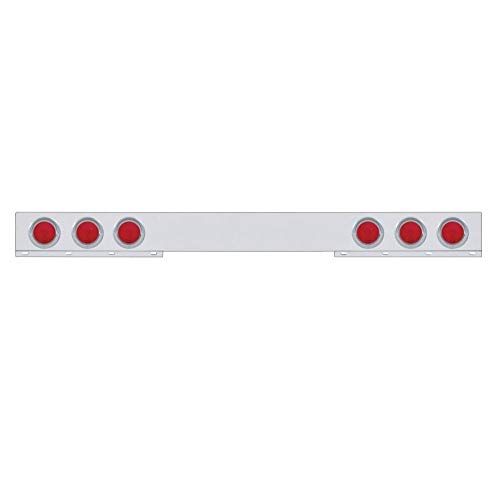 UNITED PACIFIC 20235 Light Bar, Rear, One-Piece, Stainless Steel, Incandescent, Stop/Turn/Tail Light, Red Lens, with Chrome Plastic Light Bezels and Visors