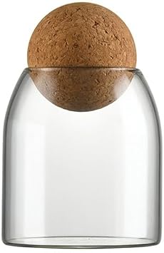 Spherical Cork-Sealed Storage Tank,500ML/16Oz Clear Glass Storage Cute Canister Holder Ball Wood Cork Top,Cylinder Container Jar for Coffee,Spice,Candy Cool Terrarium Bottle,Storage and Organization