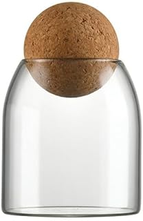 Spherical Cork-Sealed Storage Tank,500ML/16Oz Clear Glass Storage Cute Canister Holder Ball Wood Cork Top,Cylinder Container Jar for Coffee,Spice,Candy Cool Terrarium Bottle,Storage and Organization