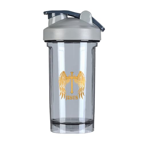 Religious Christian Faith Jesus 1 18 Ounce Shaker Bottle Drink Mixer Leak-proof Pre Workout Protein Shakes Meal Replacement Shakes Bottles 500ML/18 Oz Gray&-1-1