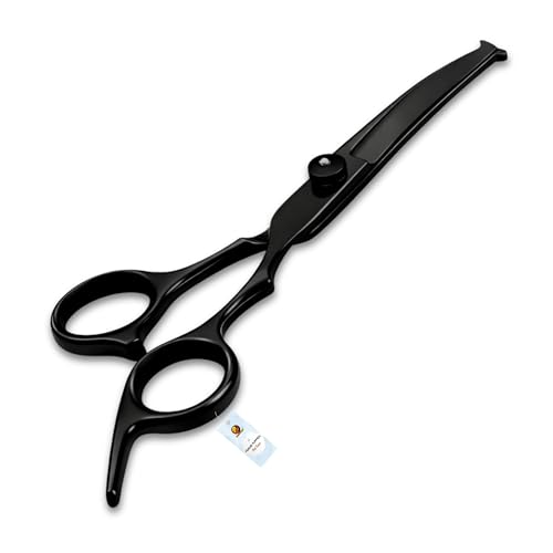 Image of Foodie Puppies Curved Dog Grooming Scissors - (Black) Stainless Steel Pet Hair Cutting Shears with Finger Rest | Precision Trimming for Dogs & Cats | Professional Grooming Tool for Home Use