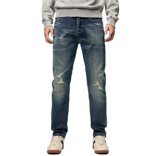 Men's American Fashion Washed Denim Ripped Slim Straight Jeans