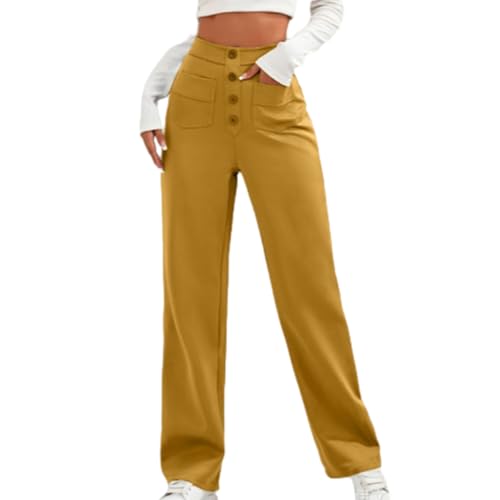 Flexipants - Women's Casual High Waist Stretch Pants, Comfort Breathable Elastic Straight Multi-Pockets with Buttons