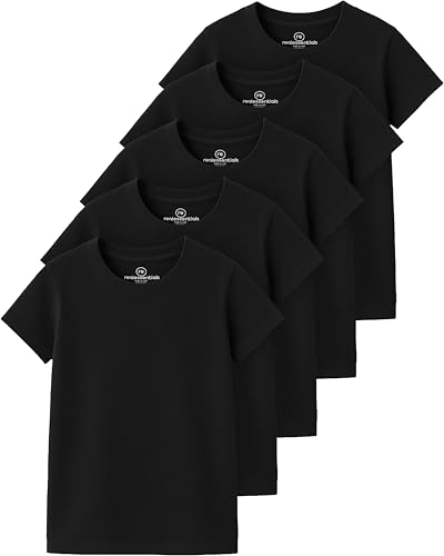 Image of Real Essentials 5 Pack: Girls' Cotton Short Sleeve Crew Neck T-Shirt - Athletic Tee Shirt for Teens Kids Youth (Ages 4-16)
