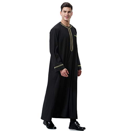 Men's Muslim Clothes Durable Kaftan Robe Dubai Long Gown Ethnic Clothes,1pc Soft Robe