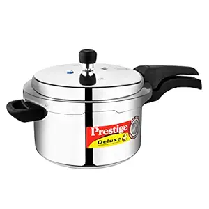 Prestige Deluxe Plus Induction Base Aluminium Pressure Cooker, 5 Litres, Silver