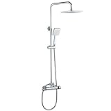 Cobbe Duschsystem mit Thermostat, Quadratische Handbrause Mischbatterien mit Mischventil, 10