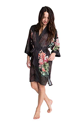 KIM+ONO Women's Charmeuse Kimono Robe Short - Watercolor Floral4