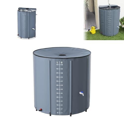 LZQ Récupérateur d'eau de pluie pliable avec graduation, 750 l, en bâche PVC mat, réservoir d'eau portable avec drainage, citerne avec couvercle, bac de...