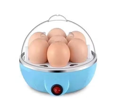 Electric Automatic Off 7 Egg Poacher - Steaming, Cooking, Boiling, Frying - Egg Steamer, Egg Cooker - Stainless Steel - color Blue-image-35