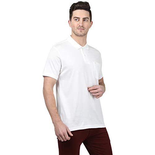 Image of Monte Carlo Mens White Plain Collar T-Shirt |22203606-1