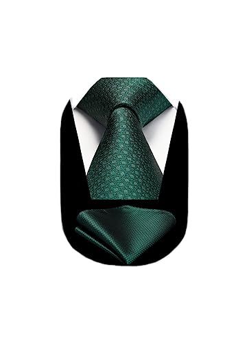HISDERN Corbata de Hombre Verde Oscuro a Cuadros Corbatas para Hombres Modernas Formal Clásico Gravata Boda Negocios Corbata y Pañuelo de Bolsillo