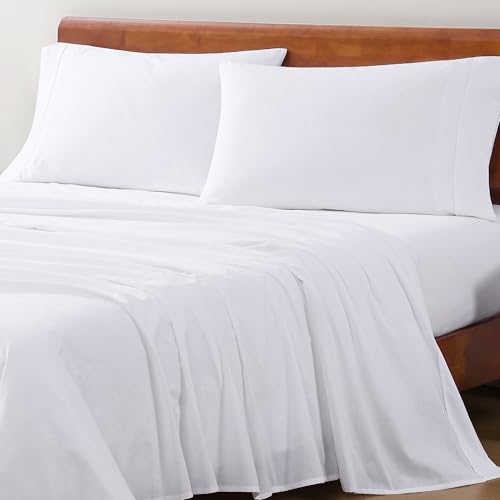 Image of Lane Linen 100% Organic Washed Cotton Sheet Set, White, Double, 4 Piece Set (1 Flat Sheet, 1 Fitted Sheet, 2 Pillowcase)