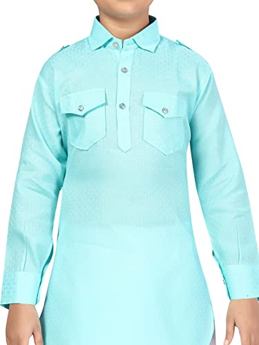 Image of Aarika Boys Firozi-White Color Pathani Kurta Pyjama with Cap Set (C PS-JK-101-FIROZI-8)