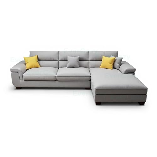 Image of Italino 4 Seater Luxurious L Shape Fabric Sofa Set (Right Side Lounger, Light Grey) | 3 to 4 Person Wooden Corner Sofa Couch for Living Room Bedroom Home Hall Furniture